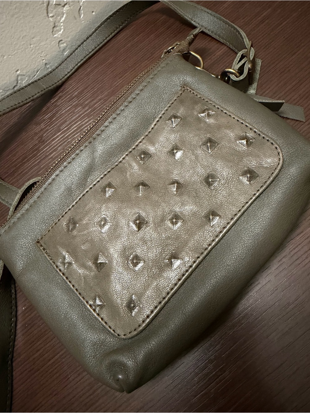 Overland Leather  Studded Crossbody Bag with Detachable Strap